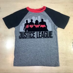 Justice League Boys Black Red Gray Raglan Shirt